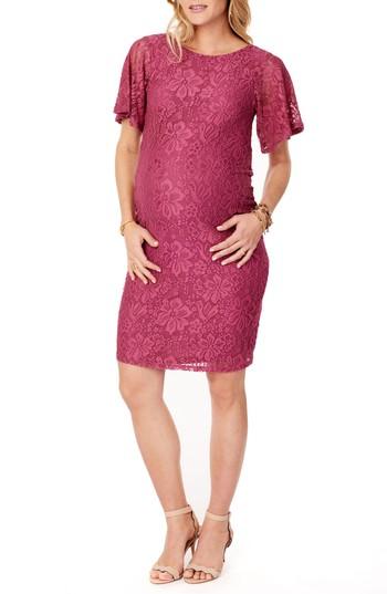 Women's Ingrid & Isabel Flutter Sleeve Lace Maternity Dress - Pink