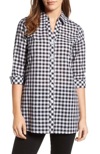 Women's Foxcroft Gingham Cotton Tunic Shirt - Black