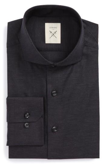 Men's Strong Suit Extra Trim Fit Herringbone Dress Shirt .5r - Black