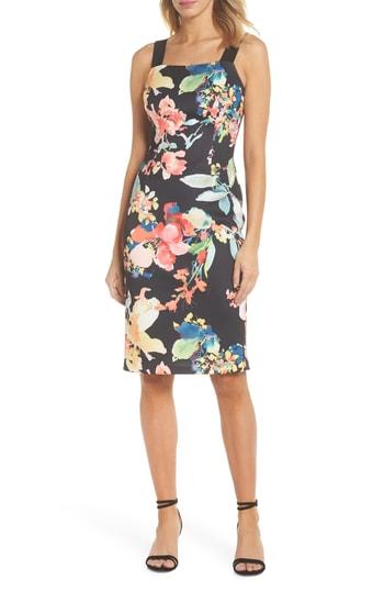 Women's Adrianna Papell Garden Fiesta Print Scuba Sheath Dress - Black
