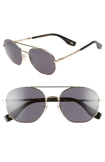 Women's Marc Jacobs 57mm Round Aviator Sunglasses - Antique Gold/ Grey