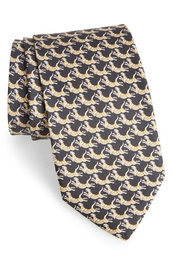 Men's Salvatore Ferragamo Figre Print Silk Tie, Size - Black