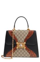 Gucci Iside Leather, Genuine Snakeskin & Gg Supreme Satchel - Black