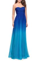 Women's La Femme Ruched Ombre Chiffon Strapless Gown