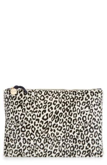 Clare V. Star Ocelot Print Genuine Calf Hair Flat Clutch - Black