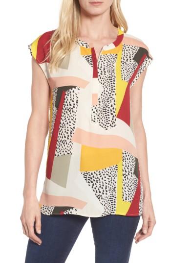 Women's Chaus Modern Terrain Split Neck Blouse - Beige