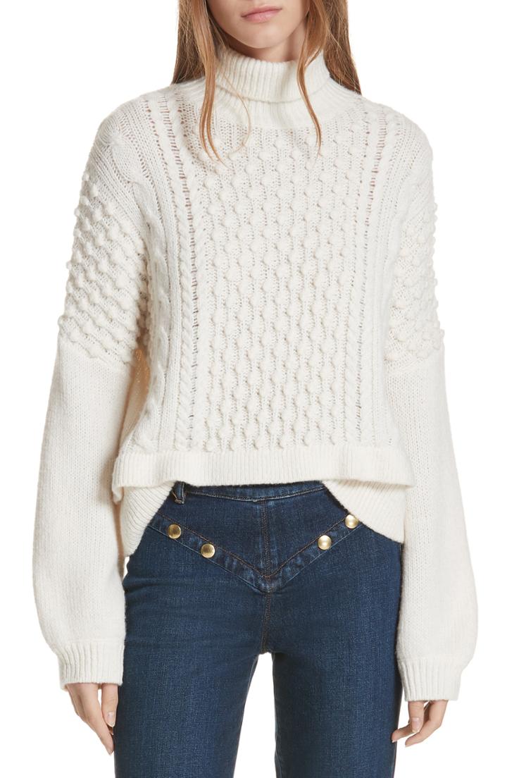 Women's Frame Popcorn Stitch Wool Blend Sweater