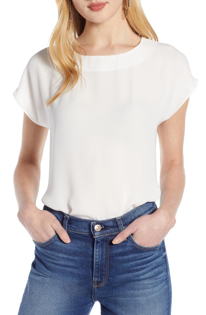 Women's Halogen Cap Sleeve Woven Blouse - Ivory