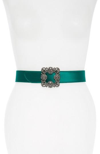 Women's Manolo Blahnik Hangisi Jewel Buckle Satin Belt - Green