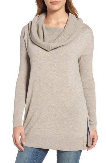 Women's Caslon Side Slit Convertible Cowl Neck Tunic - Beige