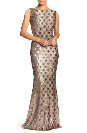 Women's Dress The Population Yvette Sequin Trumpet Gown - Metallic