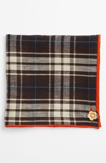 Armstrong & Wilson Linen Pocket Square (online Only) Brown/ Navy