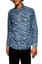 Men's Topman Tiger Stripe Print Denim Shirt - Blue