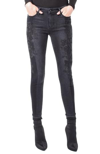 Women's Lvpl By Liverpool Kaden Embroidered Release Hem Ankle Jeans - Grey