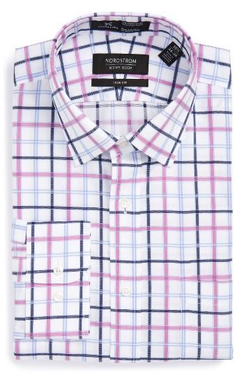 Men's Nordstrom Men's Shop Smartcare(tm) Trim Fit Check Dress Shirt - 32/33 - Purple