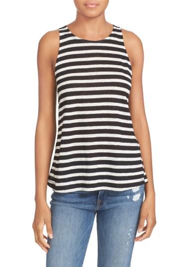 Women's Frame Stripe Linen Tank - White