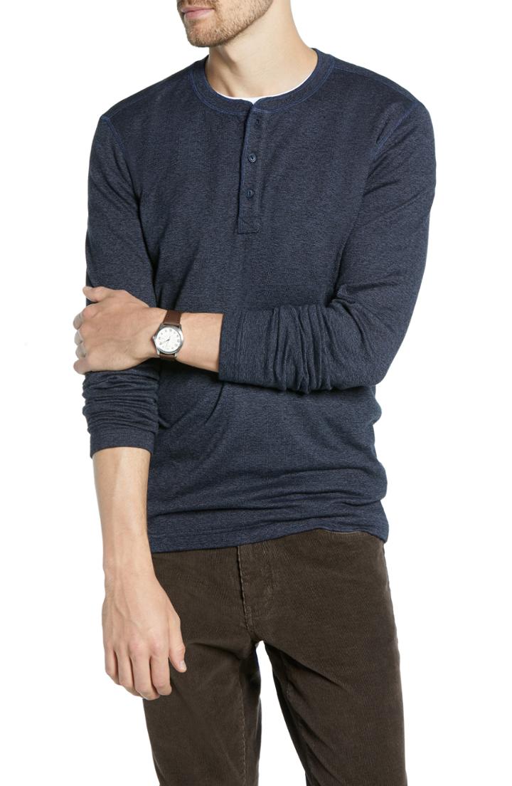 Men's 1901 Double Knit Henley, Size - Blue