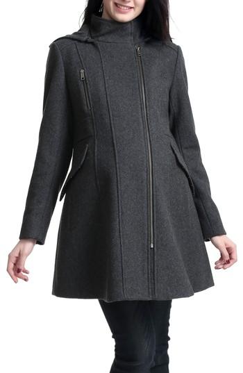 Women's Kimi And Kai Cordella Wool Blend Hooded Maternity Coat - Grey