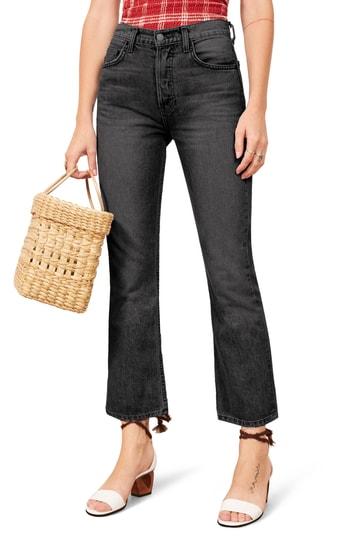 Women's Reformation Jordi Ankle Kick Flare Jeans - Black