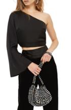 Women's Topshop Satin One-shoulder Blouse Us (fits Like 0-2) - Black