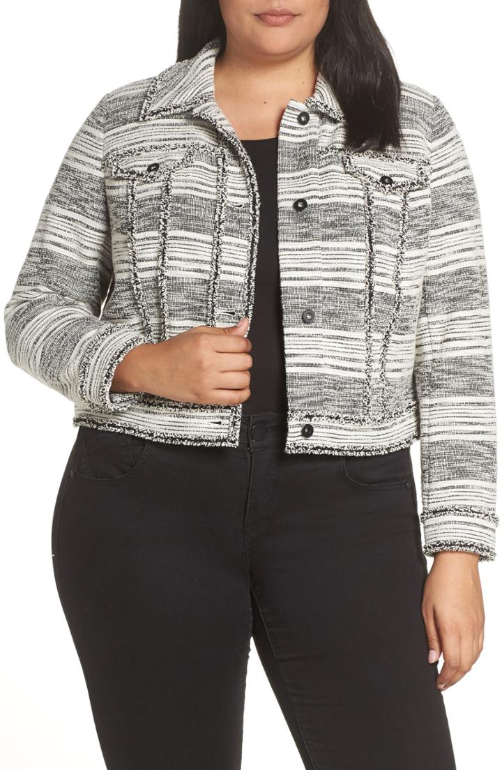 Women's 1.state Fringe Trim Novelty Tweed Jacket