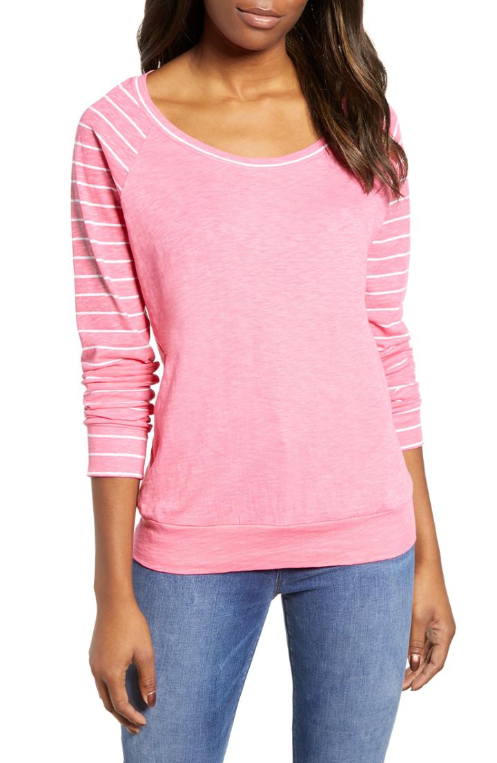 Women's Caslon Lightweight Colorblock Cotton Tee - Pink