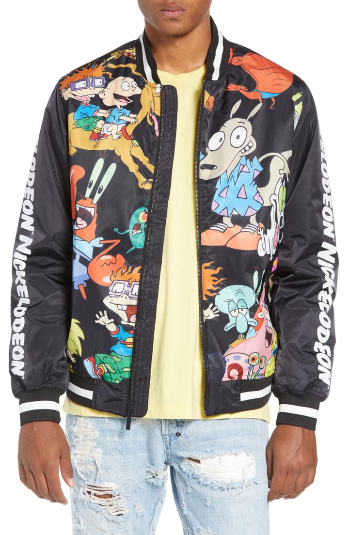 Men's Members Only Mashup Nickelodeon Bomber Jacket - Black
