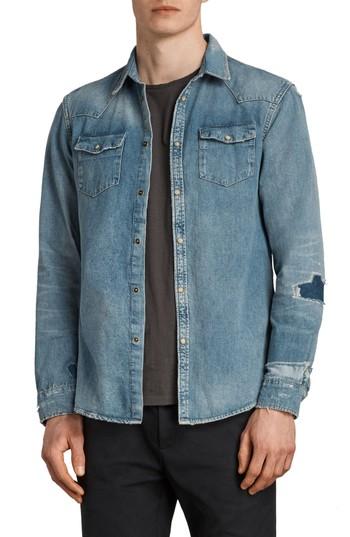 Men's Allsaints Ilex Slim Fit Sport Shirt - Blue