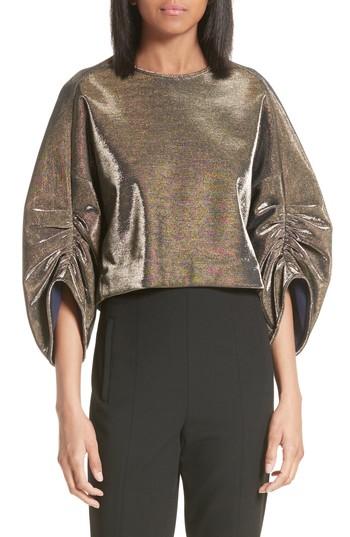 Women's Tibi Ruched Sleeve Metallic Top