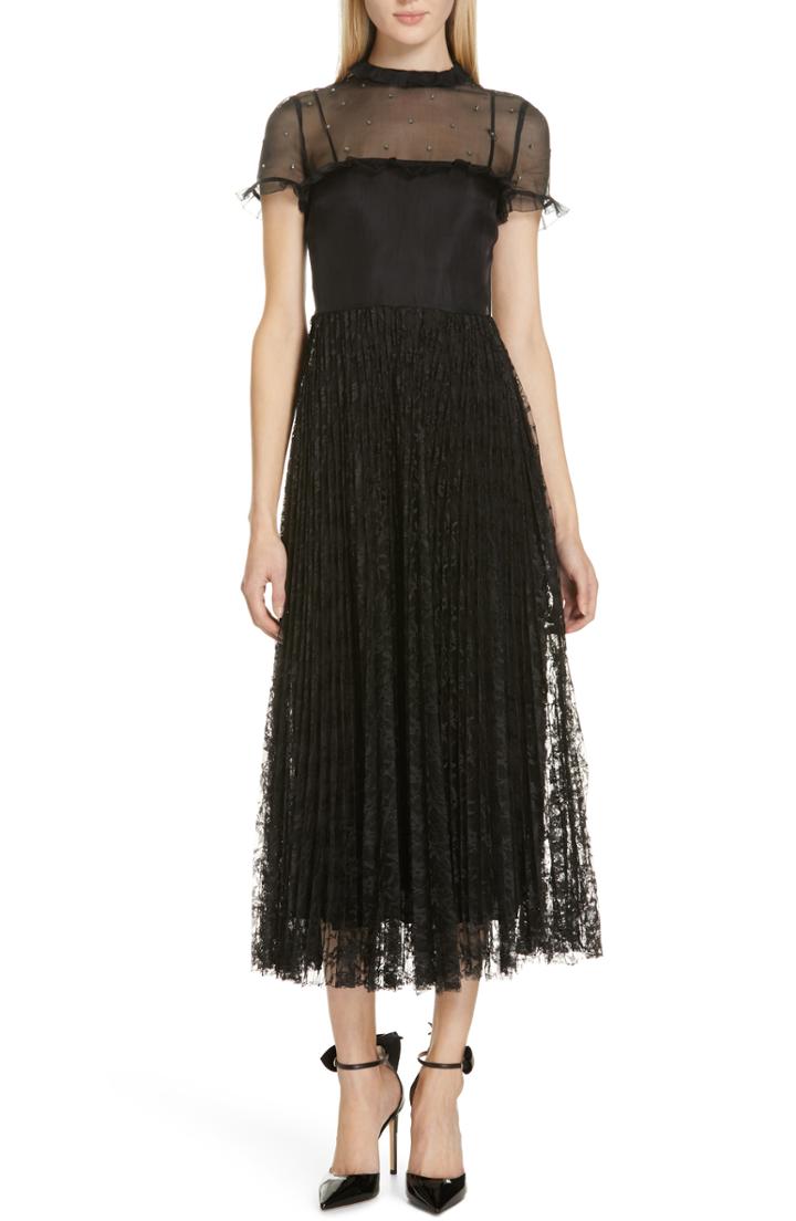 Women's Red Valentino Studded Yoke Lace Skirt Maxi Dress Us / 38 It - Black