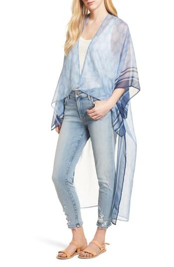 Women's Bcbg Woodblock Paisley High/low Poncho, Size - Blue