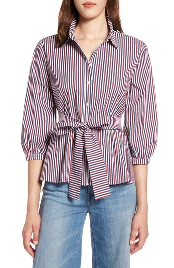 Women's Halogen Belted Blouson Sleeve Blouse - Blue