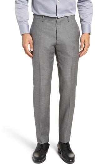Men's Boss Genesis Flat Front Solid Wool Trousers R - Grey