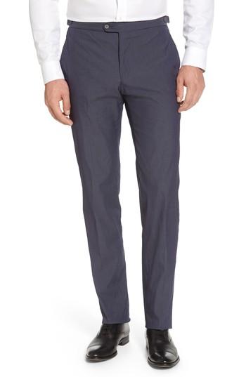 Men's H Flat Front Stretch Solid Cotton Blend Trousers R - Blue