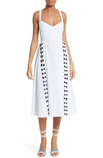 Women's Tanya Taylor Pari Embroidered Menswear Stripe Dress