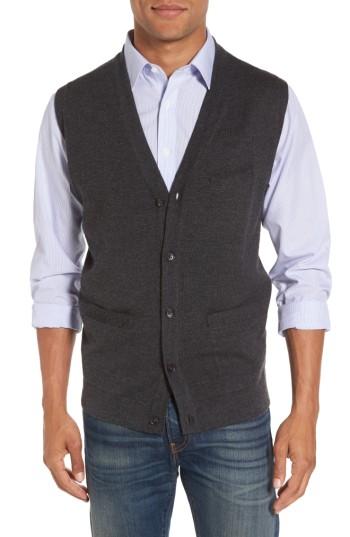 Men's Nordstrom Men's Shop Merino Button Front Sweater Vest - Grey