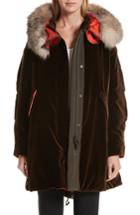 Women's Moncler Tadorne Velvet Down Coat With Genuine Fox Fur Trim - Brown