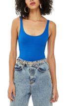 Women's Topshop Textured Scoop Neck Bodysuit Us (fits Like 0) - Blue