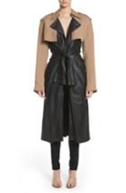 Women's Alexander Wang Tie Front Leather & Twill Trench Coat - Black