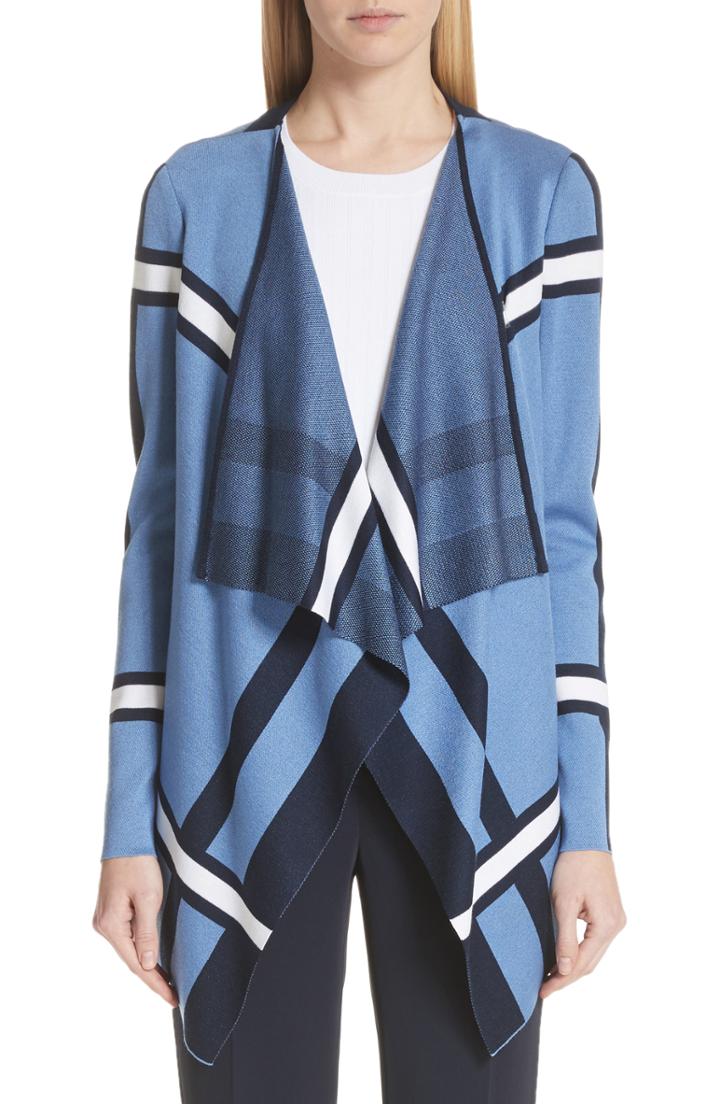 Women's St. John Collection Variegated Stripe Cardigan, Size - Blue