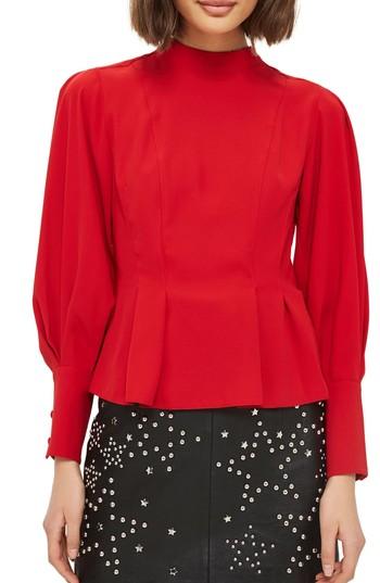Women's Topshop Tuck Waist Blouse Us (fits Like 0) - Red