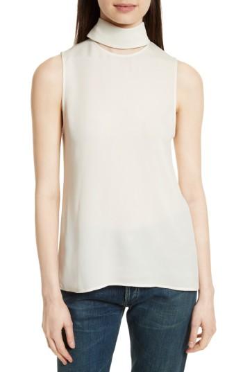 Women's Theory Classic Slit Collar Silk Top - Ivory
