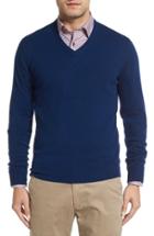 Men's David Donahue Cashmere V-neck Sweater - Blue