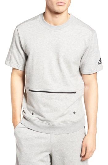 Men's Adidas Sport Id French Terry Short Sleeve Sweatshirt - Grey