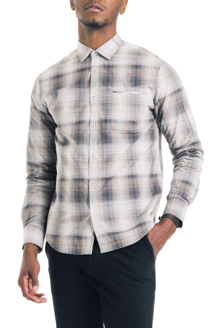 Men's Good Man Brand Hamachi Slim Fit Plaid Sport Shirt, Size - Brown