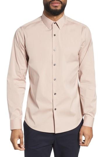 Men's Theory 'sylvain' Trim Fit Long Sleeve Sport Shirt, Size - Pink