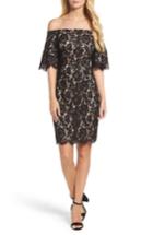 Women's Eliza J Flounce Sleeve Off The Shoulder Lace Sheath Dress - Black
