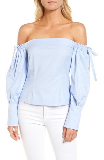 Women's Chelsea28 Off The Shoulder Oxford Top, Size - Blue