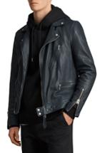 Men's Allsaints Carver Slim Fit Leather Biker Jacket - Blue/green