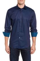 Men's Bugatchi Classic Fit Square Dobby Sport Shirt, Size - Blue